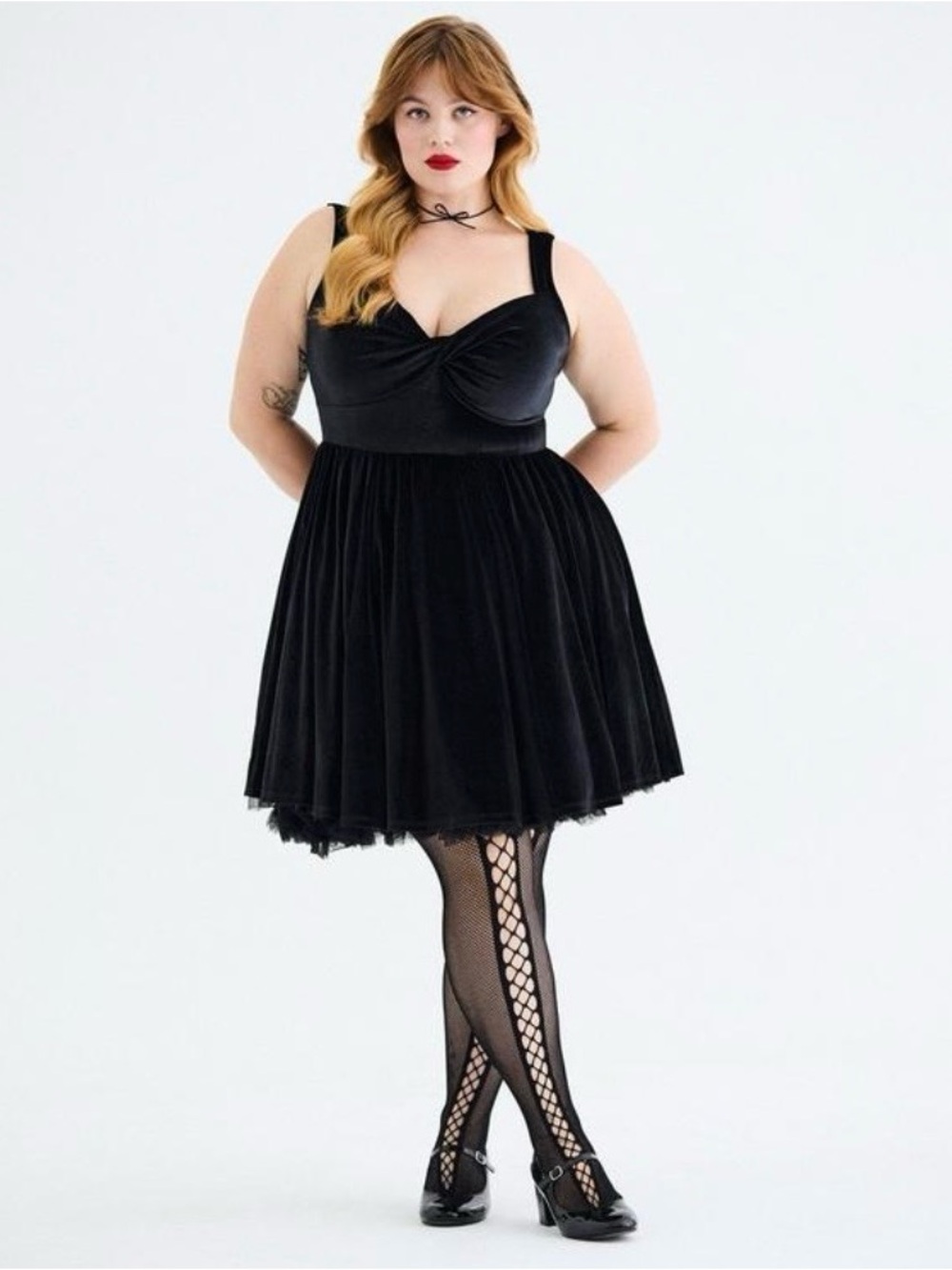 Torrid Retro Chic Deep Black Twist-Front Velour Swing Dress - Size 00/10 - NWT!